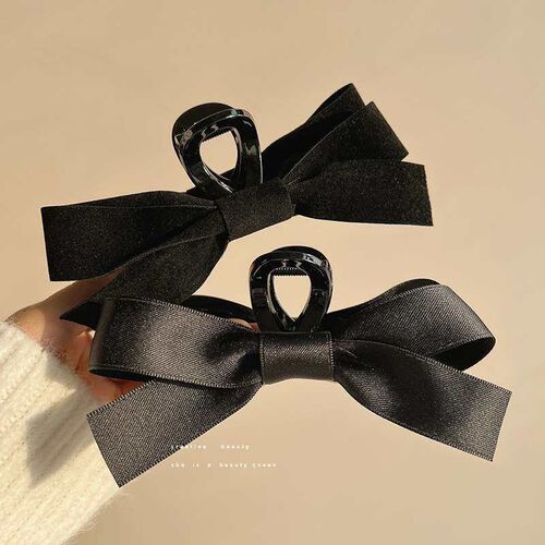 Simple Black Ribbon Grab Clip Ins Girls Bow Bangs Grab All-