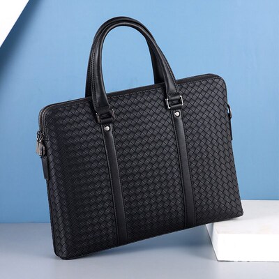 Mens Briefcase One-shoulder Crossbody Braided Double-layer