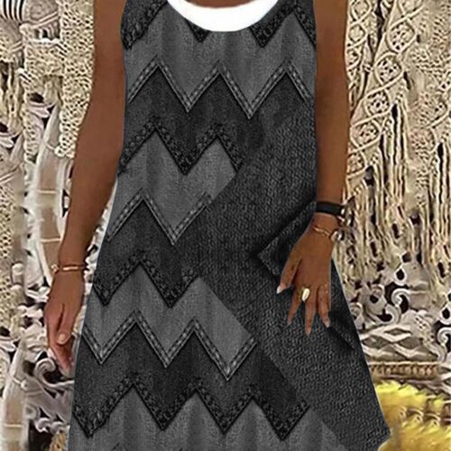 Womens A-Line Dress Sleeveless Irregular Print Skirt