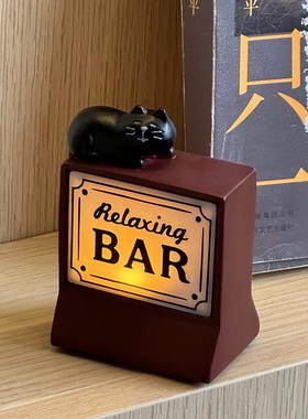 复古小猫咪夜灯迷你桌面氛围灯床头灯卧室咖啡吧台酒吧装饰摆件