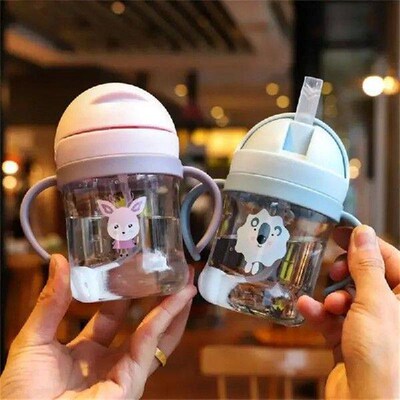 250ml Pink Baby Drinking Cup Feeding Bottle With Straw