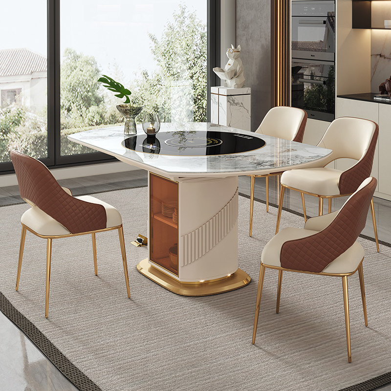 岩板餐桌方圆两用伸缩多功能暖菜电磁炉家用小户型折叠餐桌椅,住宅家具,岩板餐桌,淘宝优惠券,粉丝福利购,淘宝优惠卷