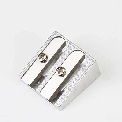 1PCS Silver Sharpener Metal Bevelled Double Hole Pencil Shar