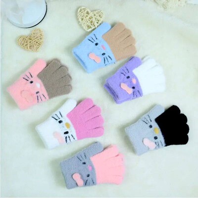 Winter Warm Woolen Gloves for 4-10 Years Old Cute Cartoon Ca