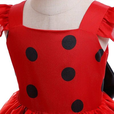 Children Halloween Ladybug Girls Dress Small Flying Sleeve C