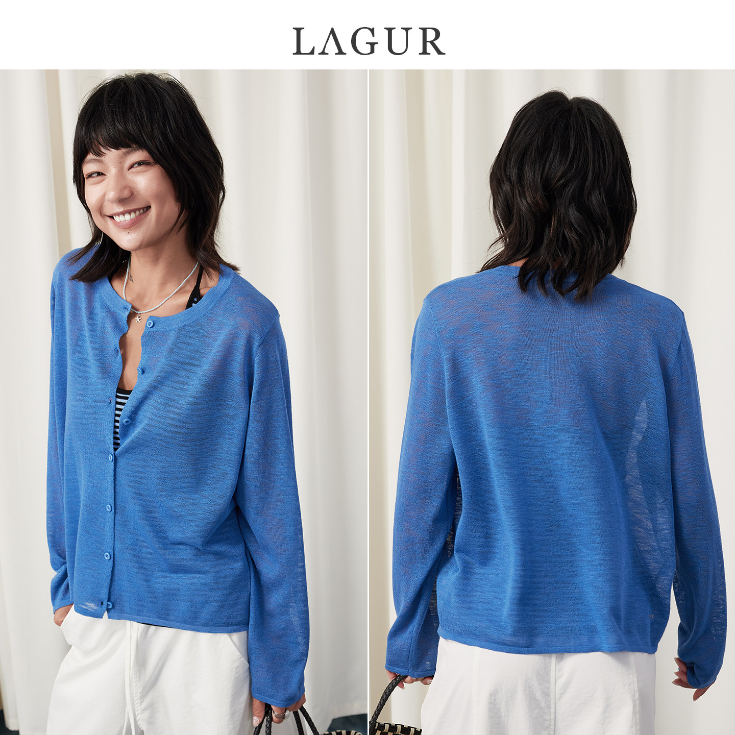 Lagur多巴胺色彩（多色闭眼入）刺绣logo超薄针织开衫夏季上衣女