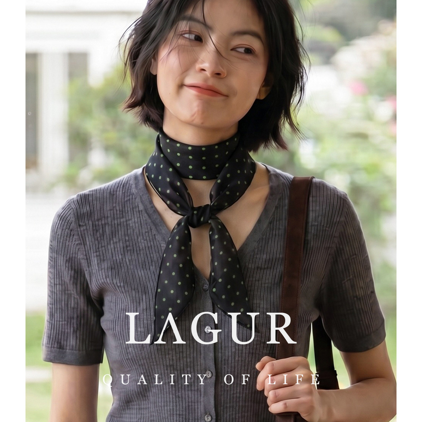 Lagur牛油果绿＜小波点＞真丝飘带丝巾发带高级质感系脖2026新款