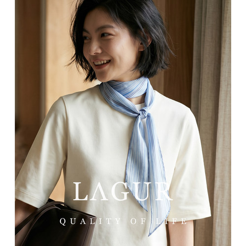 Lagur清新格纹100%桑蚕丝丝巾女