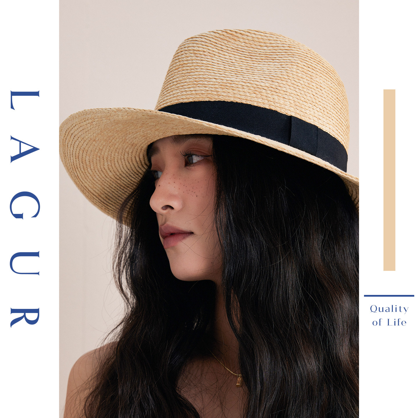 Lagur夏季防晒遮阳大檐平顶草帽图片