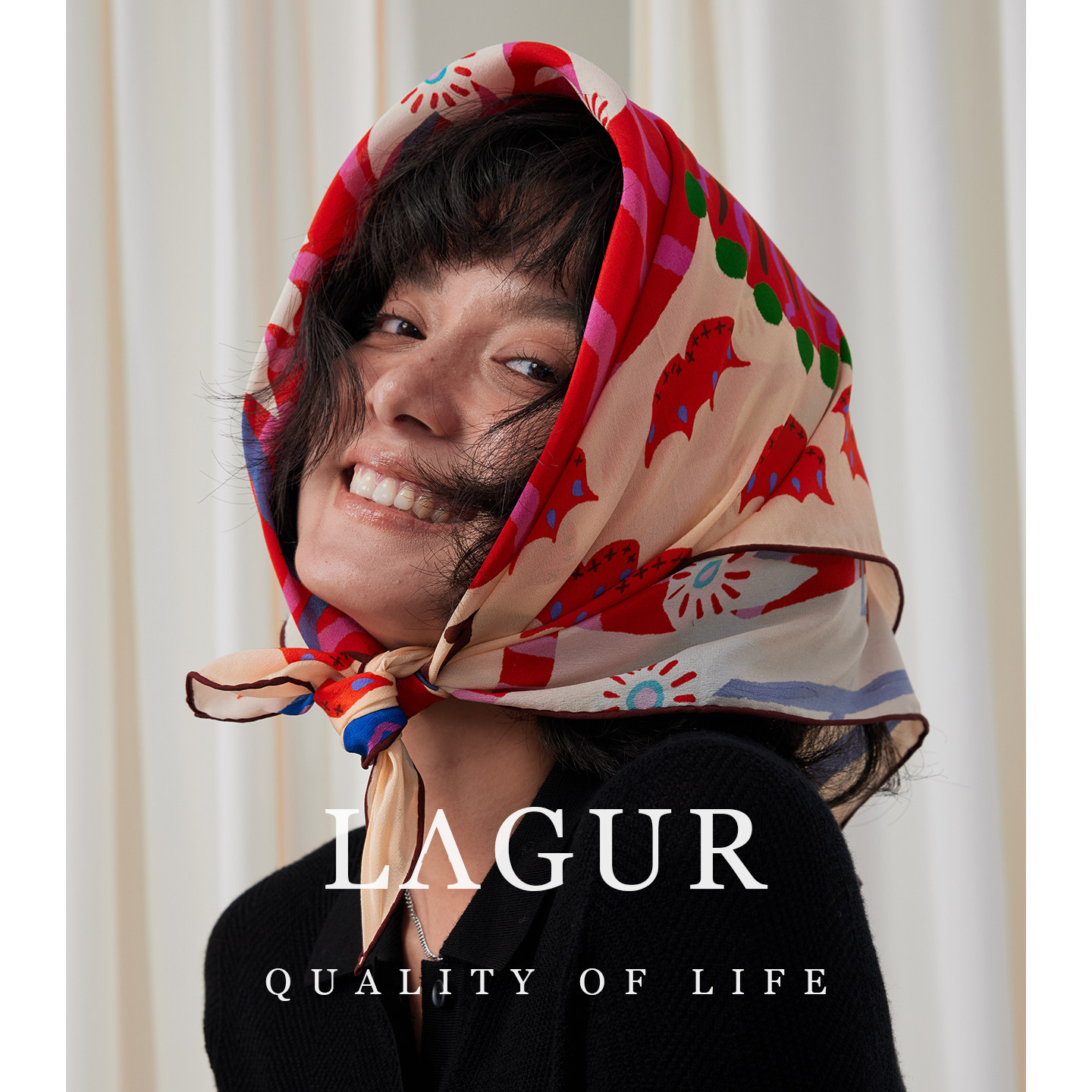 Lagur＜行狮与力量＞100%桑蚕丝丝巾小方巾小众不撞款真丝领巾女