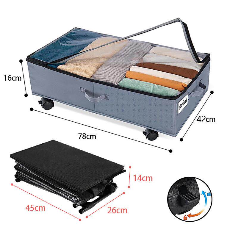 牛津布纳床底收箱大号可折叠床下储物箱带轮带轮子床装衣毛纳毯服