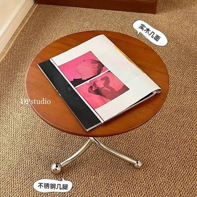 活动新中阳式实木桌沙发边无品牌/几卧室床边小桌子金属架圆面形