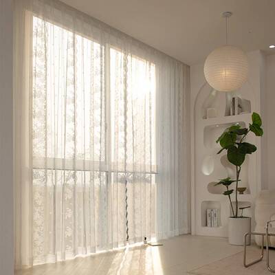 网红法纱式轻ins卧公主风奢蕾丝纱客厅阳台室提花纱门帘隔断EWX成