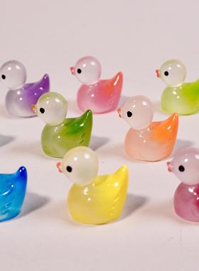 新渐变大号鸭爸妈夜光彩色荧光树脂DIY鸭子创意车家桌面卧室摆件