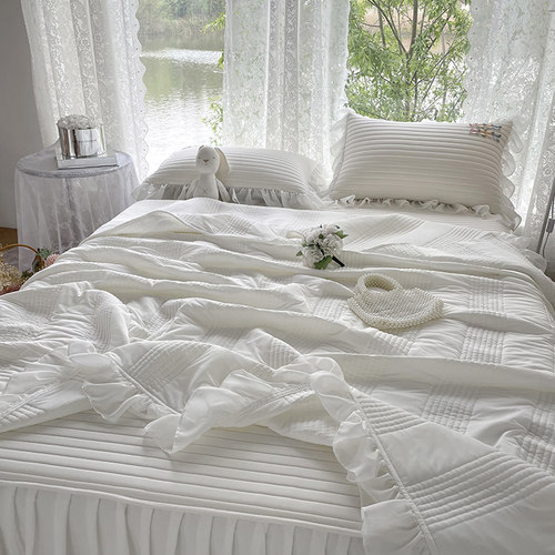 夏季类凉感冰丝乳胶凉席夏凉被四件床裙白色夏被可机洗空调被