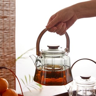 平仄满庭芳蒸煮两用玻璃茶壶茶水分离泡茶高硼硅玻璃 900mL