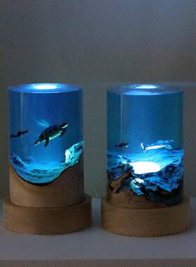 创家居饰品圆柱海龟鲸鲨办室桌面意艺术摆A7461722件礼物实木树脂