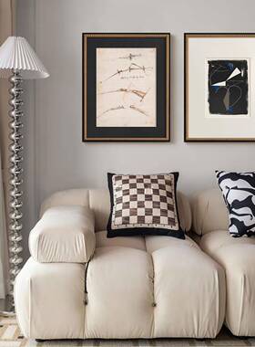 法式中古风黑白抽象挂画美式复小古众抽饰象客书厅房装BBD画素描