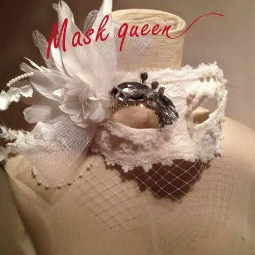 H Custom Masquerade Italian White Feather Lace Mesh Yarn
