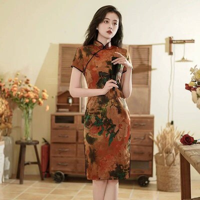 2023 New 8 Colors Summer Beige Red Chinese Style Cheongsam V