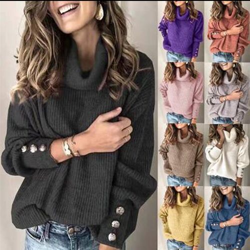 2023 Autumn/Winter New Solid High Neck Sweater Womens