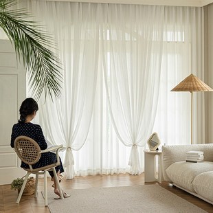 鱼骨纹纱透光不透人纱帘窗帘卧室阳台挂钩式客厅白色纱窗沙梦幻帘