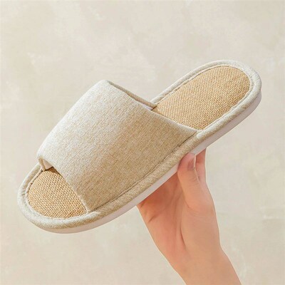 Home Women Linen Slippers Beach Flat Soft Sandals