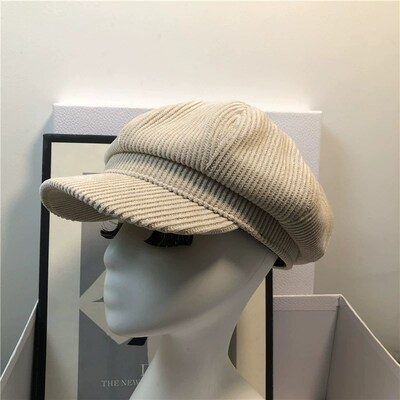 Solid vintage corduroy octagon for women Korean beret