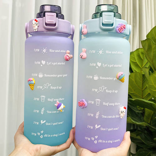 2L Portable Large-Capacity Water Straw Bottle Time Marker