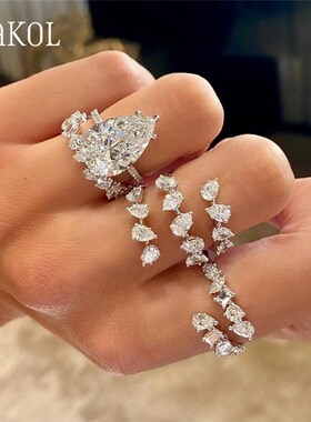 ZAKOL Fashion 3 Layers Irregular Zirconia Open Rings for Wom