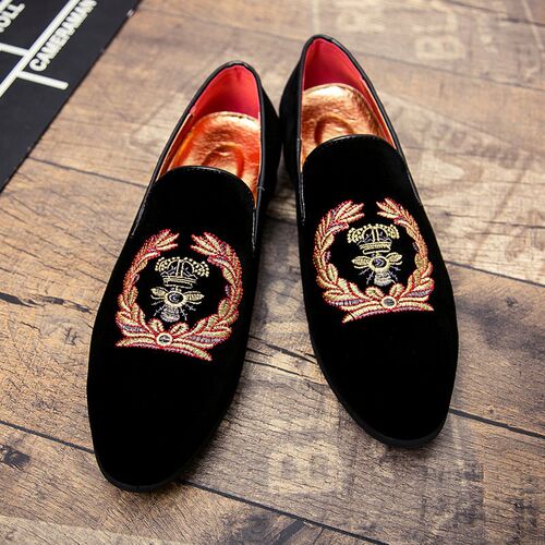 Mens Fashion Suede Leather Embroidery Loafers Mens Casual P