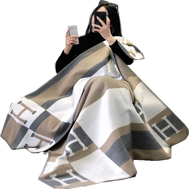 2021年H羊绒羊毛毯子学生办公室沙发午睡毯单人空调被毛巾被盖毯