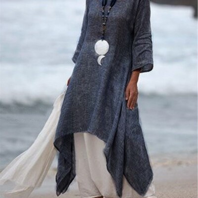 Women Irregular Leisure Loose Fitting Linen Shirt Tunic