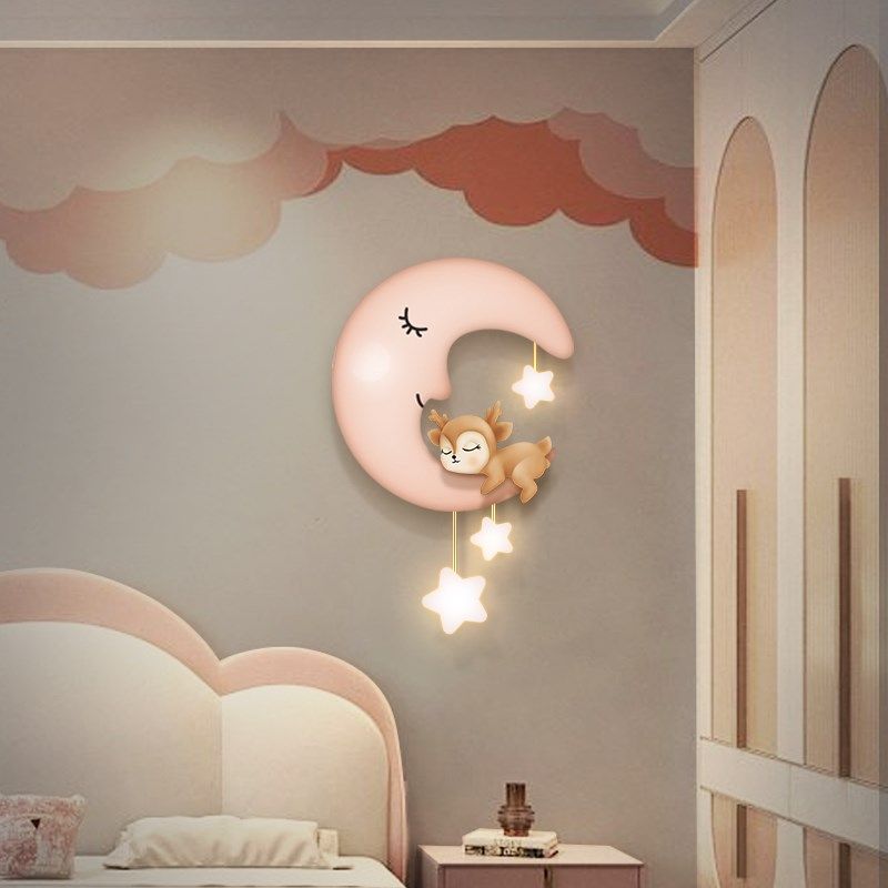 儿童房卧室装饰画男孩女孩房间床头月亮温馨治愈卡通挂画墙壁灯画,家居饰品,现代装饰画,淘宝优惠券,粉丝福利购,淘宝优惠卷