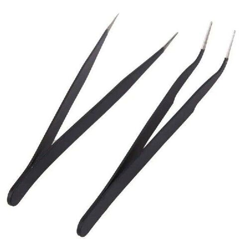 2 Pcs Stainless Steel Elbow Antistatic Nail Tweezers Nail