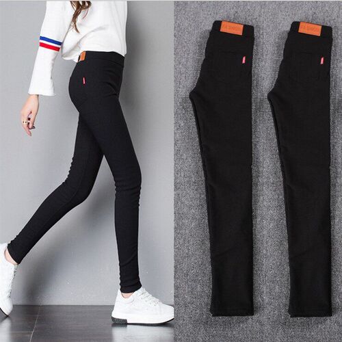 Fleece-lined Thick Black Pencil Pants Outer Wear Leggings Wo