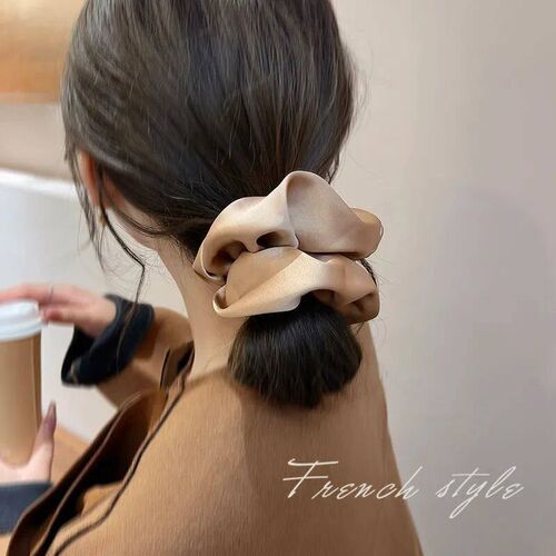 Korean Woman Big Elegant Silk Elastics Hair Band Girls Solid