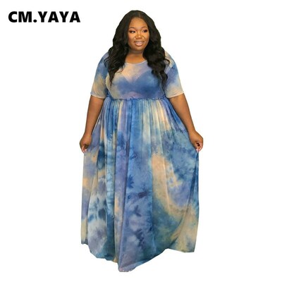 CM.YAYA Women Plus Size Print Short Sleeve O-neck Stretchy L