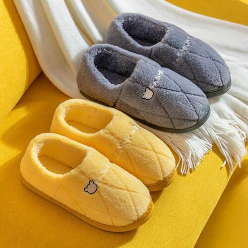 Simple Bag Heel Cotton Slippers For Women, Thick-soled Plush
