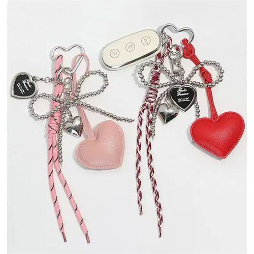 Women Bag Pendant Korean Cute Beaded Leather Heart Kawaii B