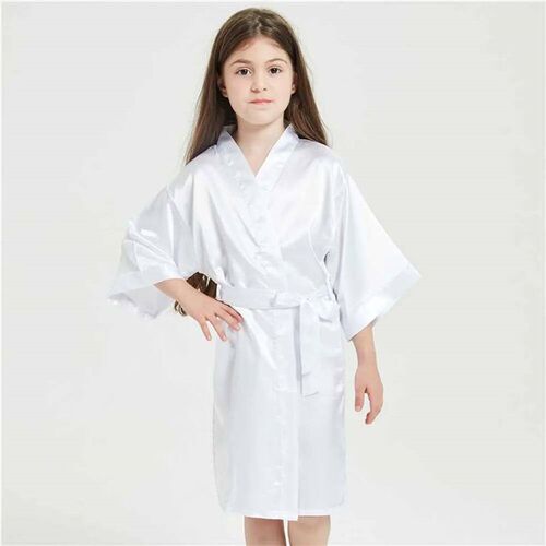 3-13 Years Satin Silk Childrens Bathrobe Girl Kimono Bath R