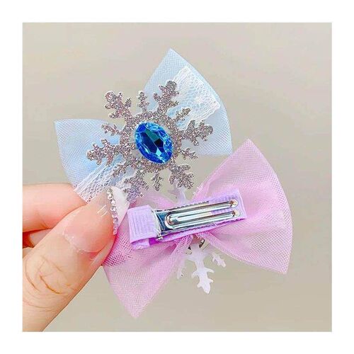 2PCS/set Cute Rhinestone Snowflake Chiffon Bow Hair Clips Fo