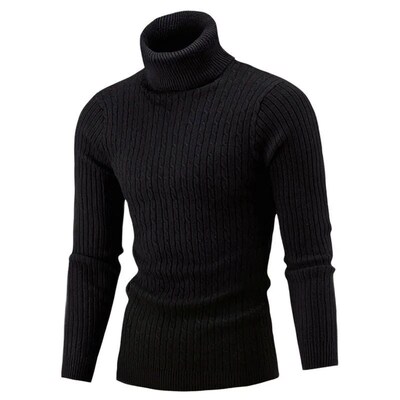 Autumn Winter Mens Turtleneck Sweater Mens Knitting Pullov