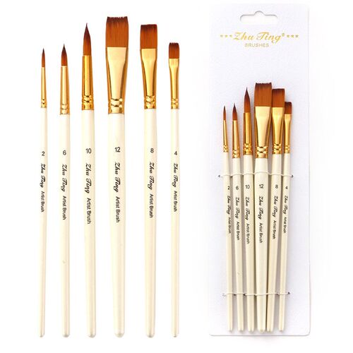 6 flax-rod brushes two-tone nylon wool watercolor brushes