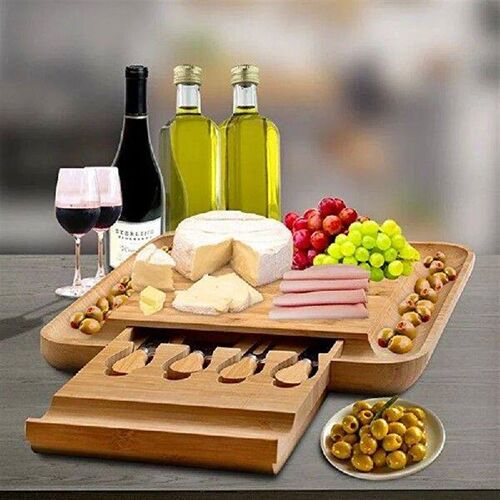 wooden Bamboo Cheese cake Board set with Cutlery Wood