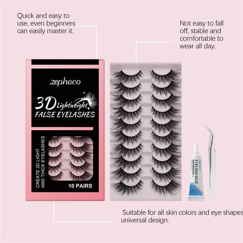 ZEPHOCO 3D Lightweight False Eyelashes - Natural, Realistic,