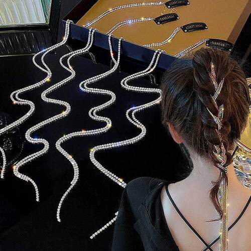 3pcs Punk Color Flash Diamond Chain Hairpin Braided Hair Cha