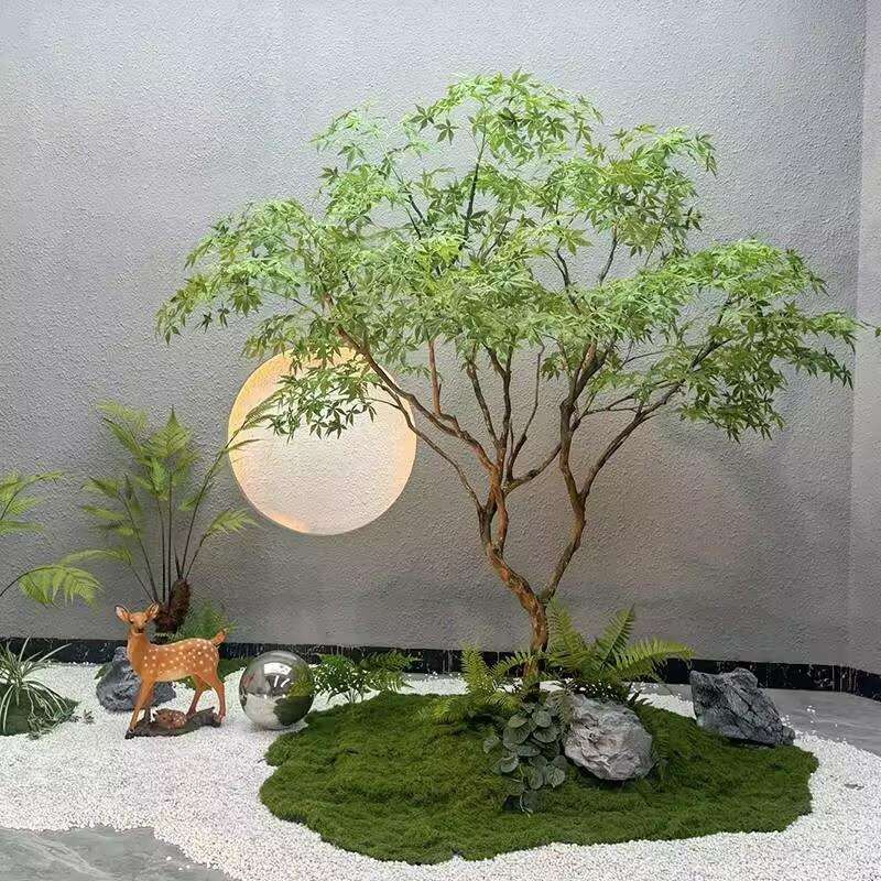 仿真绿枫树鸡爪槭枯山水室内茶室景观盆景假树摆件绿植造景装饰图片