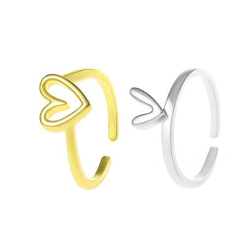 2Pc Heart Layered Ring Set for Women Dainty Self Love Heart