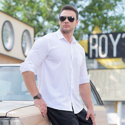 -Large Size Long Sleeve Shirt Mens Casual Loose Solid Color